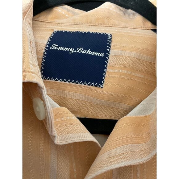 TOMMY BAHAMAS Silk Orange Stripe Button Down Shirt sz. Large - Picture 3 of 5